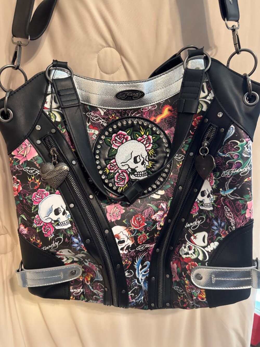NWOT Ed Hardy Shoulder Bag Skull Rhinestones